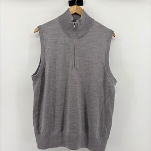 Brooks Brothers Mens Gray Merino Wool Quarter Zip Sleeveless Sweater Vest M